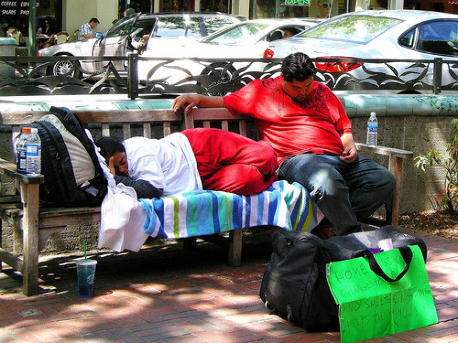 Trip photo #1/16 Homeless Sleeping on a Bench in Downtown Palo Alto