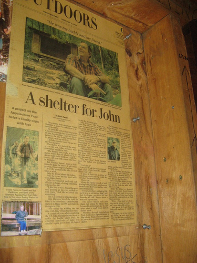 Trip photo #15/15 Newspaper clipping at Johns Spring Shelter